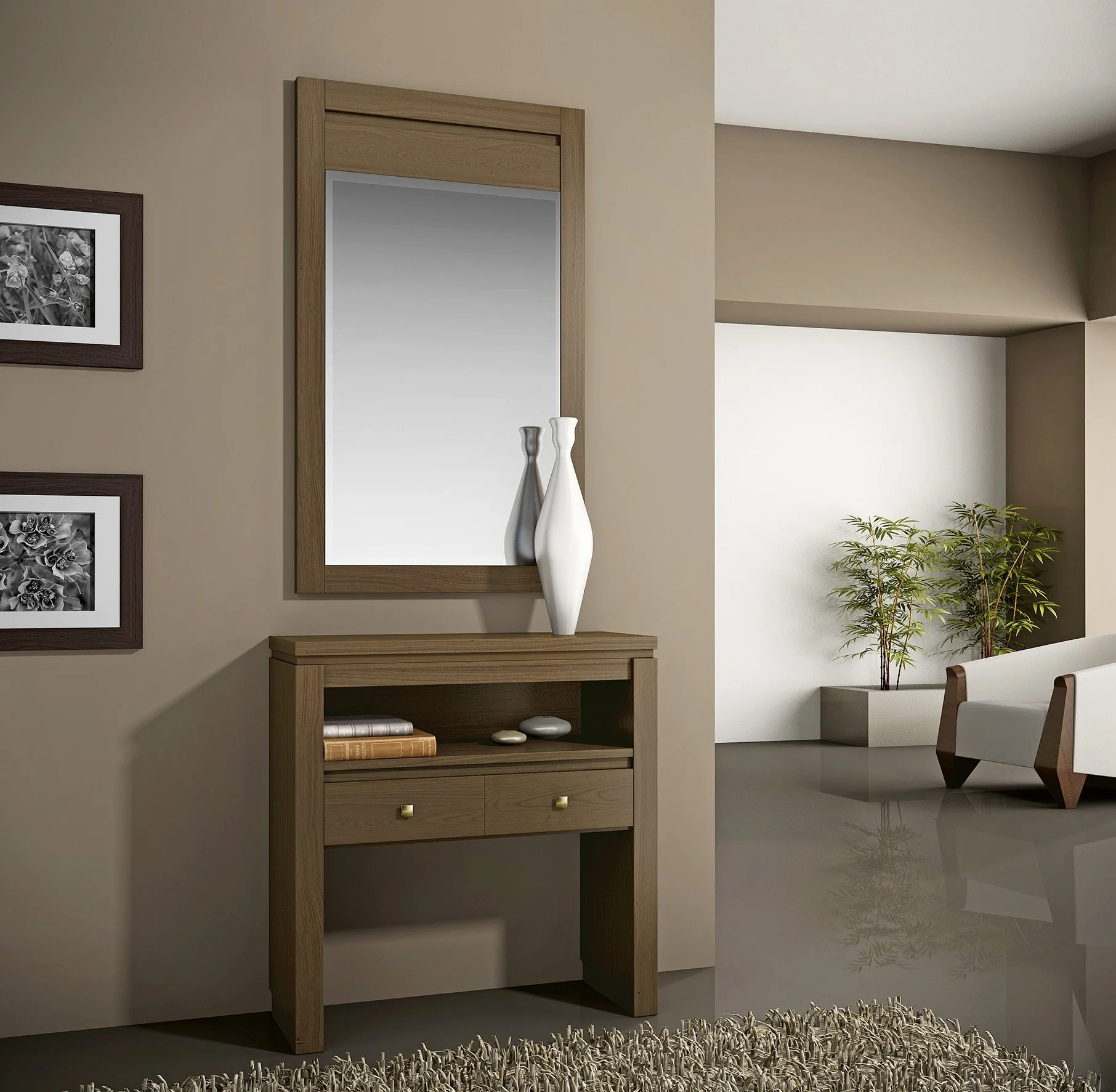 Kirschholz-Konsole mit Spiegel