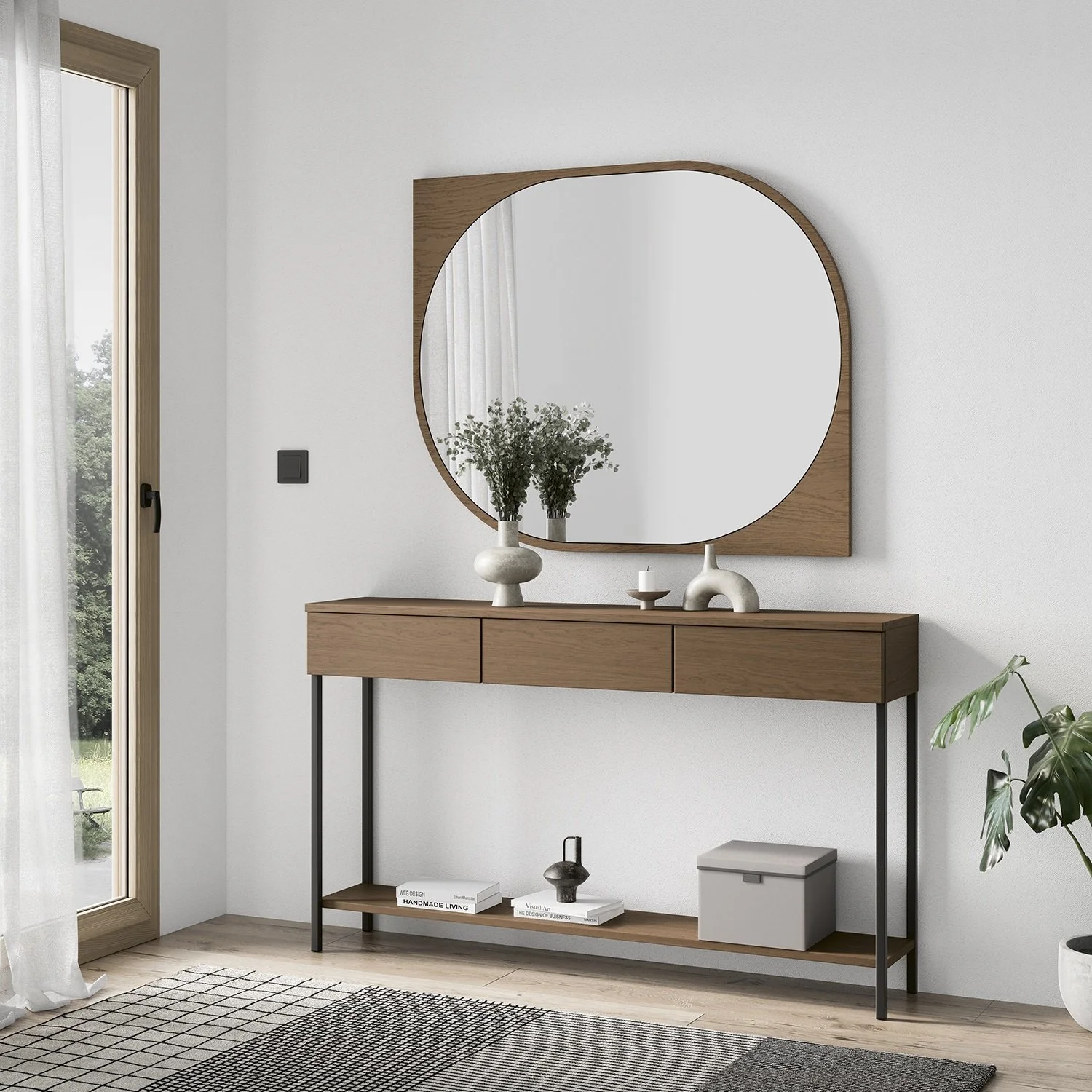 Konsole mit Natureichen Furnier & Spiegel