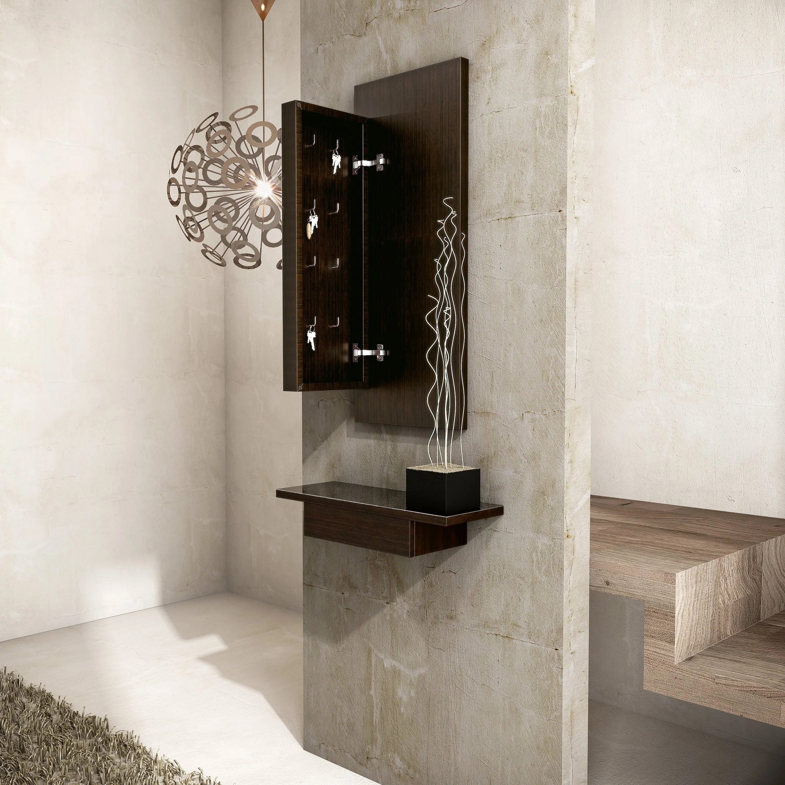 Spiegelkonsole mit versteckter Schlüsselaufbewahrung