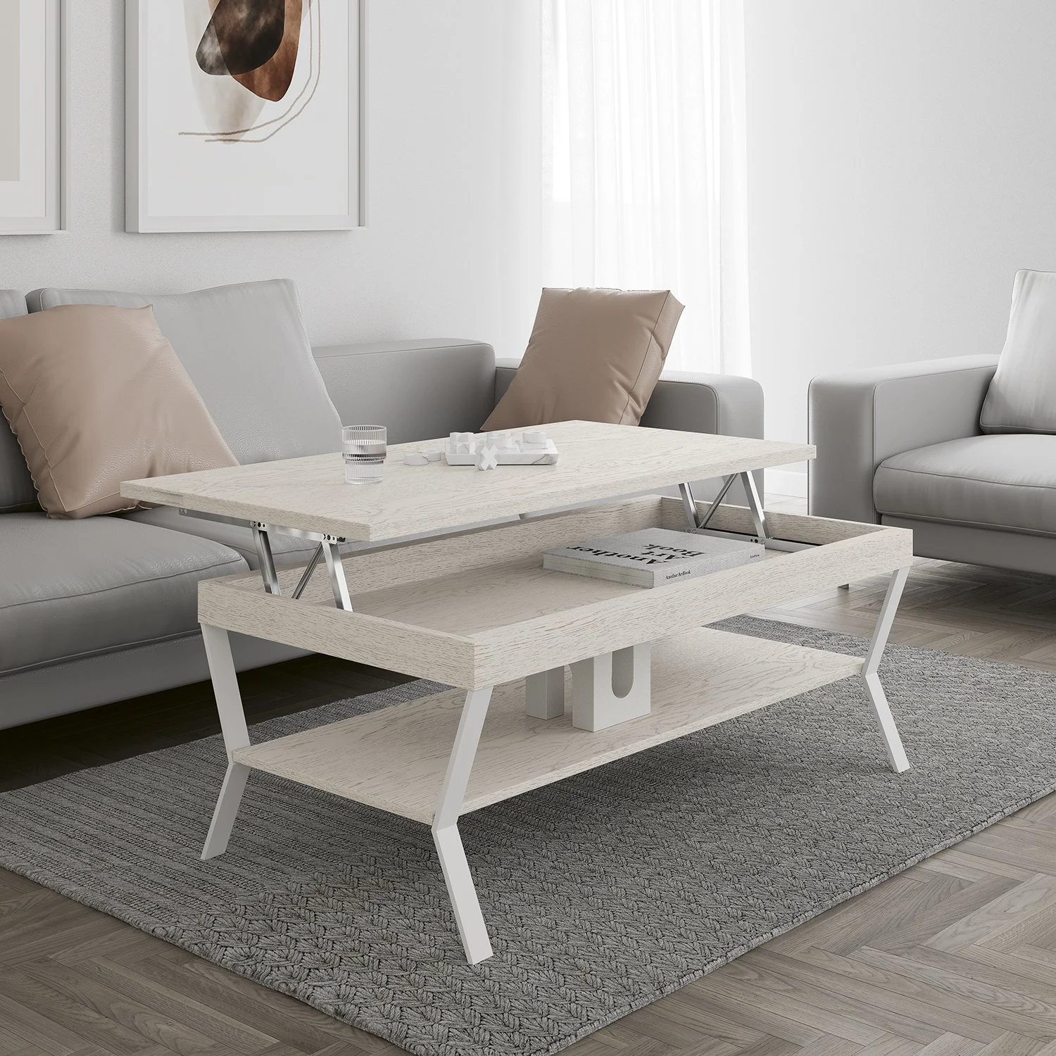 Höhenverstellbarer Couchtisch mit Stauraum