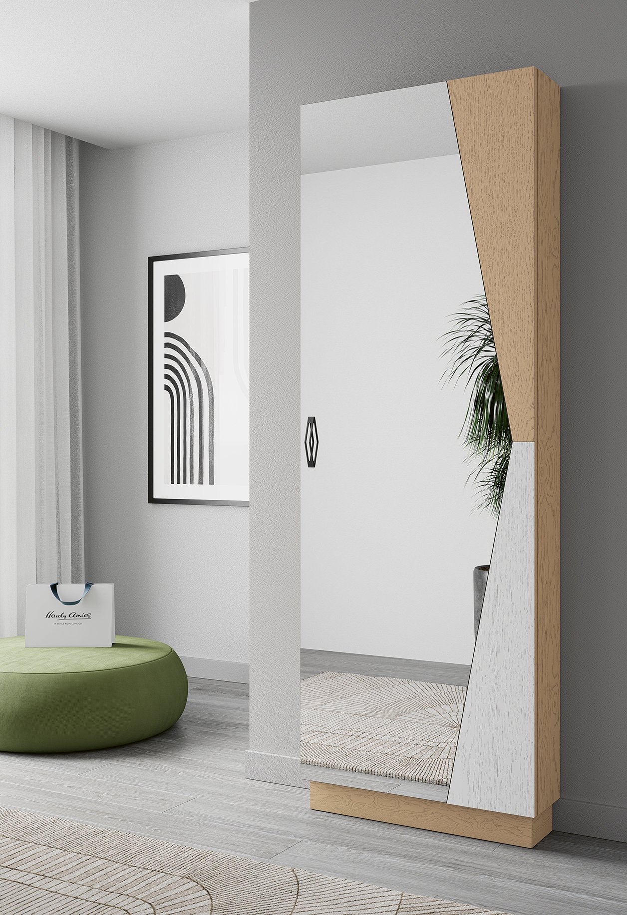 Schlanker Schuhschrank mit Natureichenfurnier