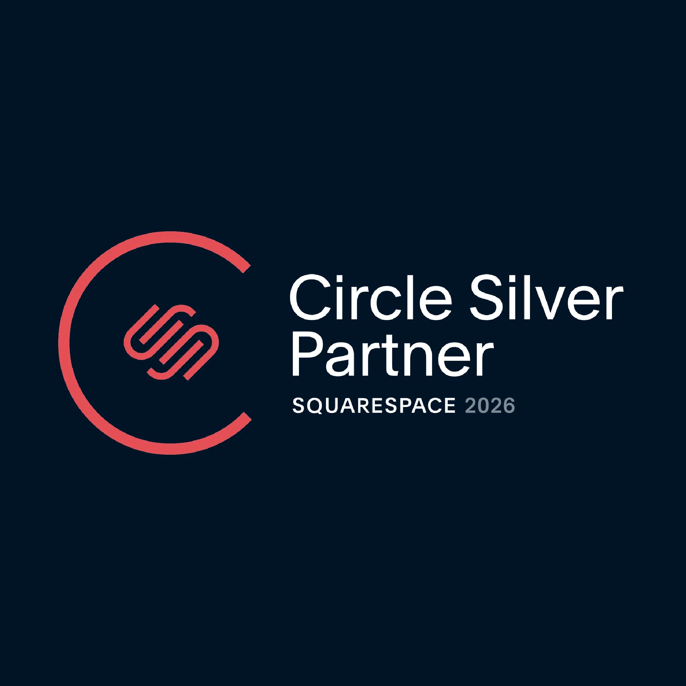 Logo for Circle Silver Partner Squarespace 2026 with a stylized red circle and black lines on a dark background.