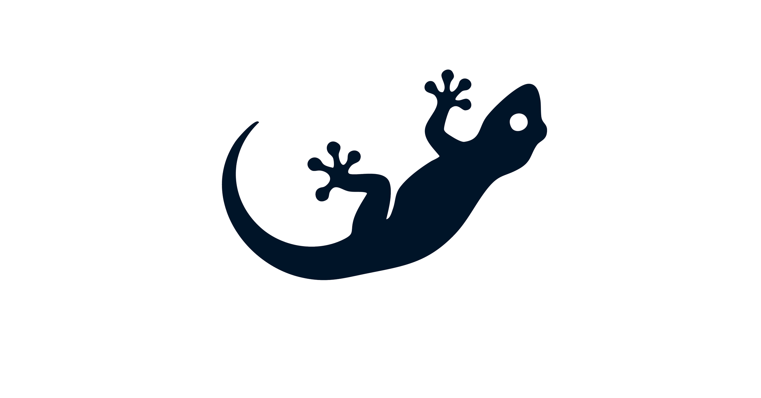 A black gecko lizard illustration clinging to a white film strip with black squares on a black background.