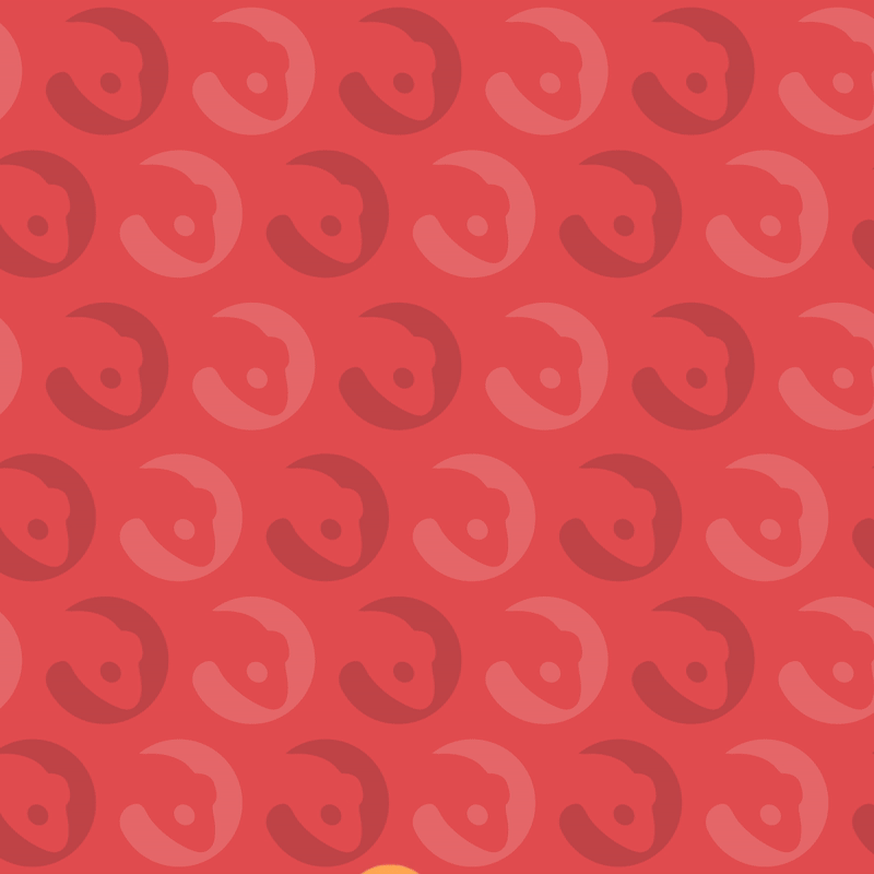 Pattern of stylized red and pink cartoon-style faces with round eyes and curved mouths on a red background