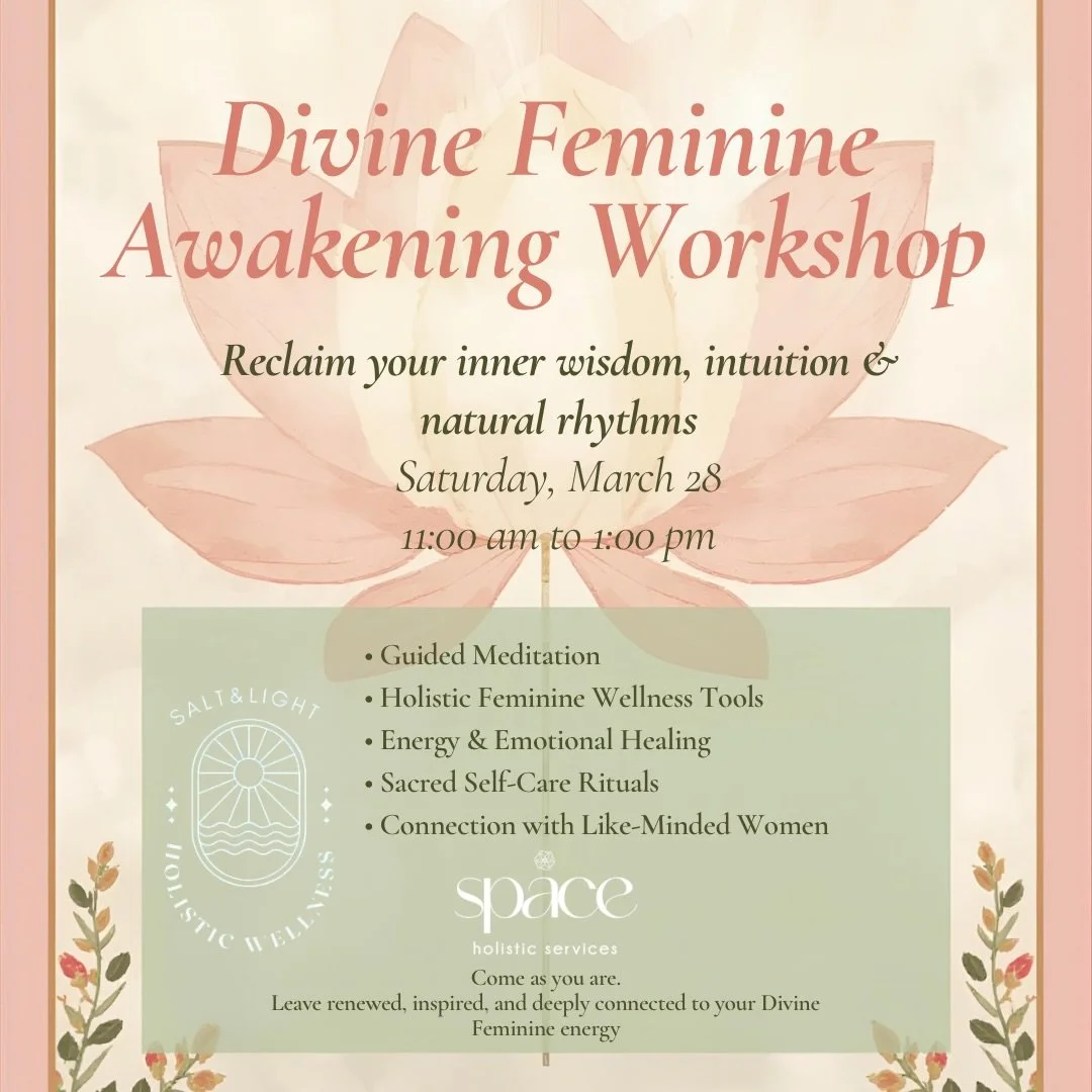 This Saturday 🌺🌷🌙

Step into a sacred space of healing, empowerment, and deep feminine connection. This Divine Feminine Workshop facilitated by Elana Haley of @saltlightholisticwellness will help women reconnect with their inner wisdom, intuition,