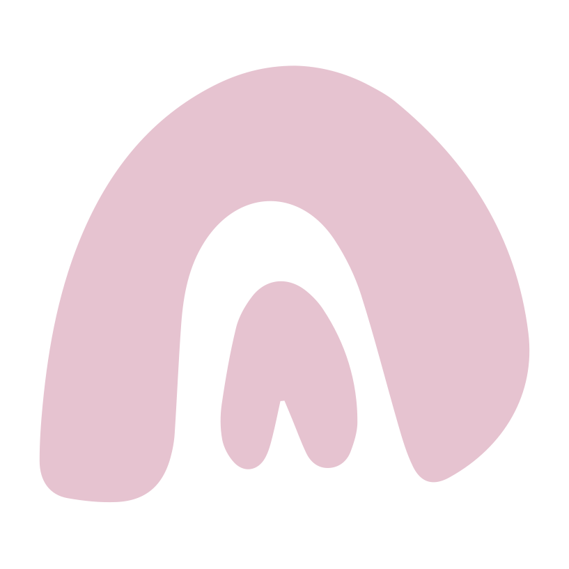 Pink and white abstract shape resembling a rainbow.