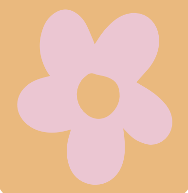 A pink flower with five petals and a circular center on a light orange background.
