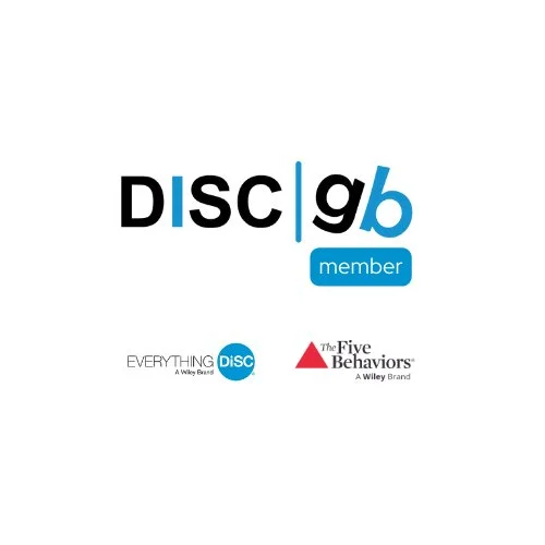 Logo with the text "DISC|g|b" indicating member of DISC and Five Behaviors, featuring additional brand logos for "Everything DISC" and "The Five Behaviors."