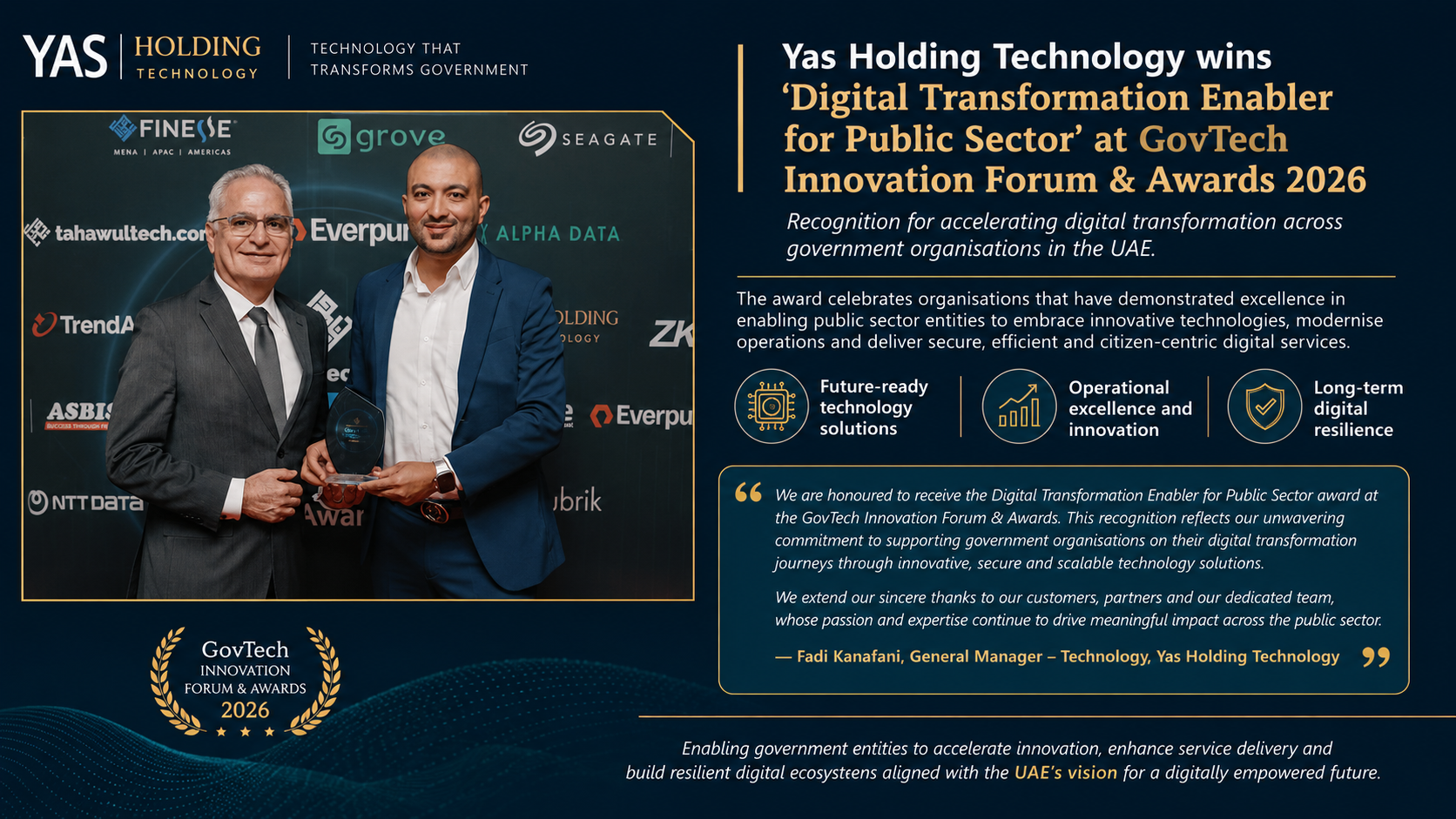 Yas Holding Technology Honoured for Advancing UAE Government Digital Transformation