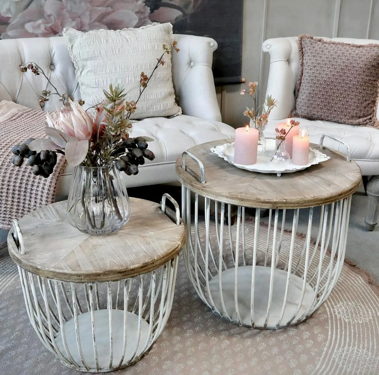 Chic Antique Couchtisch mit Holzdeckel Set 2