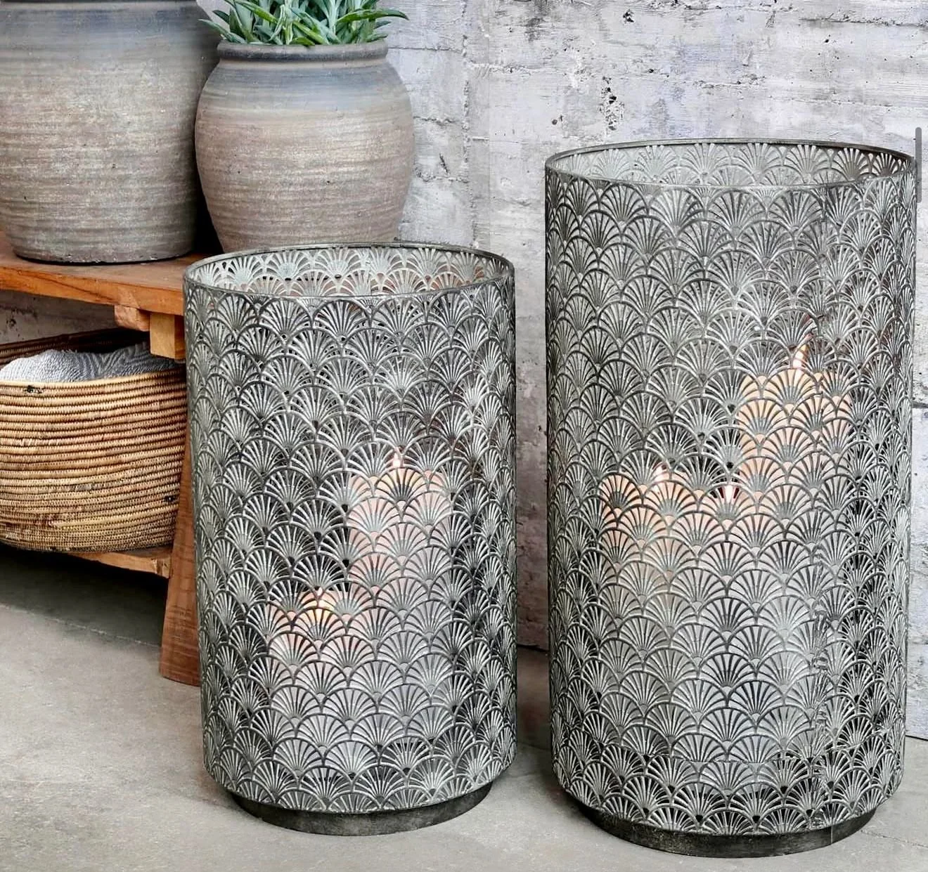 Laterne Metall Grau 2er Set