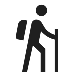 Simple black icon of a person walking with a cane.