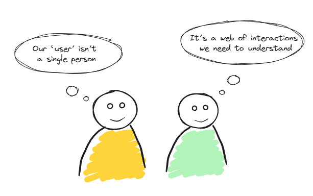 Two cartoon characters having a conversation about communication. The character on the left says, 'An 'issue' isn't a single person,' and the character on the right responds, 'It's a web of interactions we need to understand.'