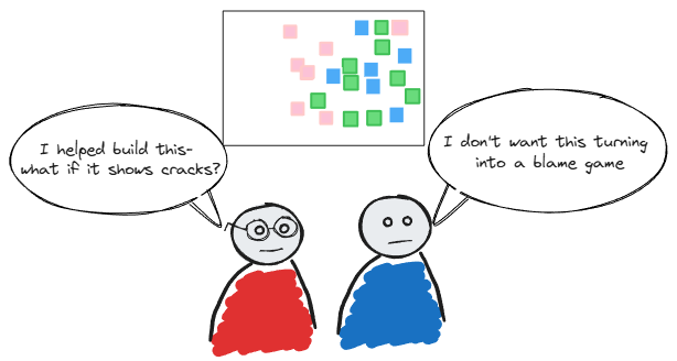 Two cartoon characters, one with glasses and red clothing, the other with blue clothing, are talking about UNM.