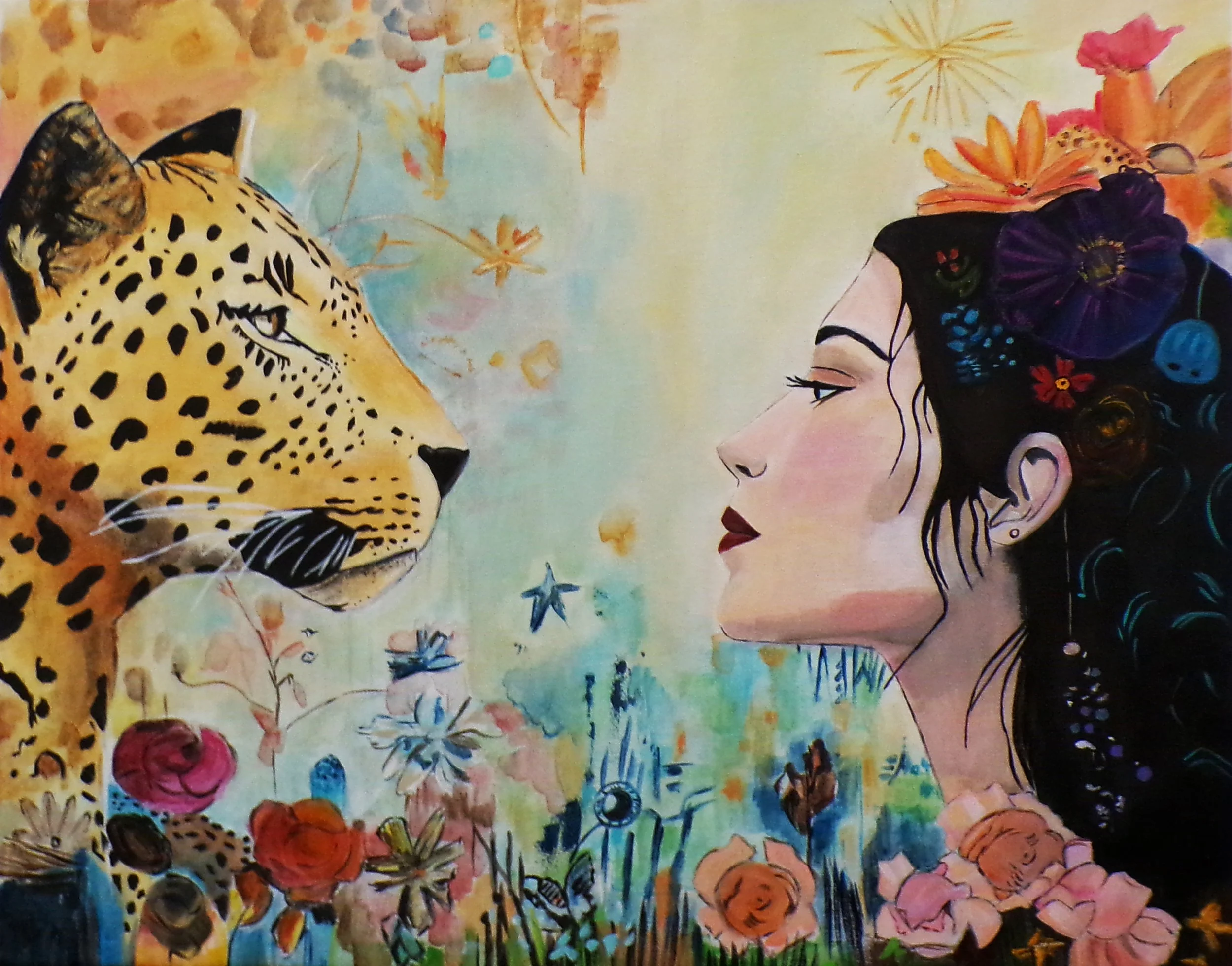 Face to Face with Strength | Woman and Leopard Painting