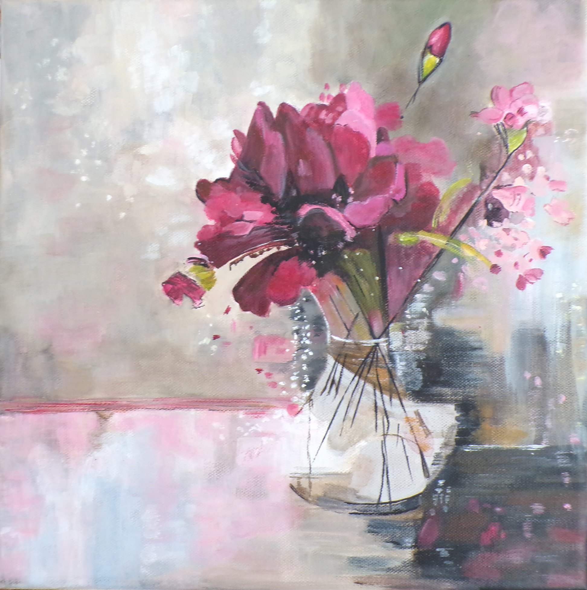 Quiet Bloom | Floral Vase Painting | Original Mixed Media Art