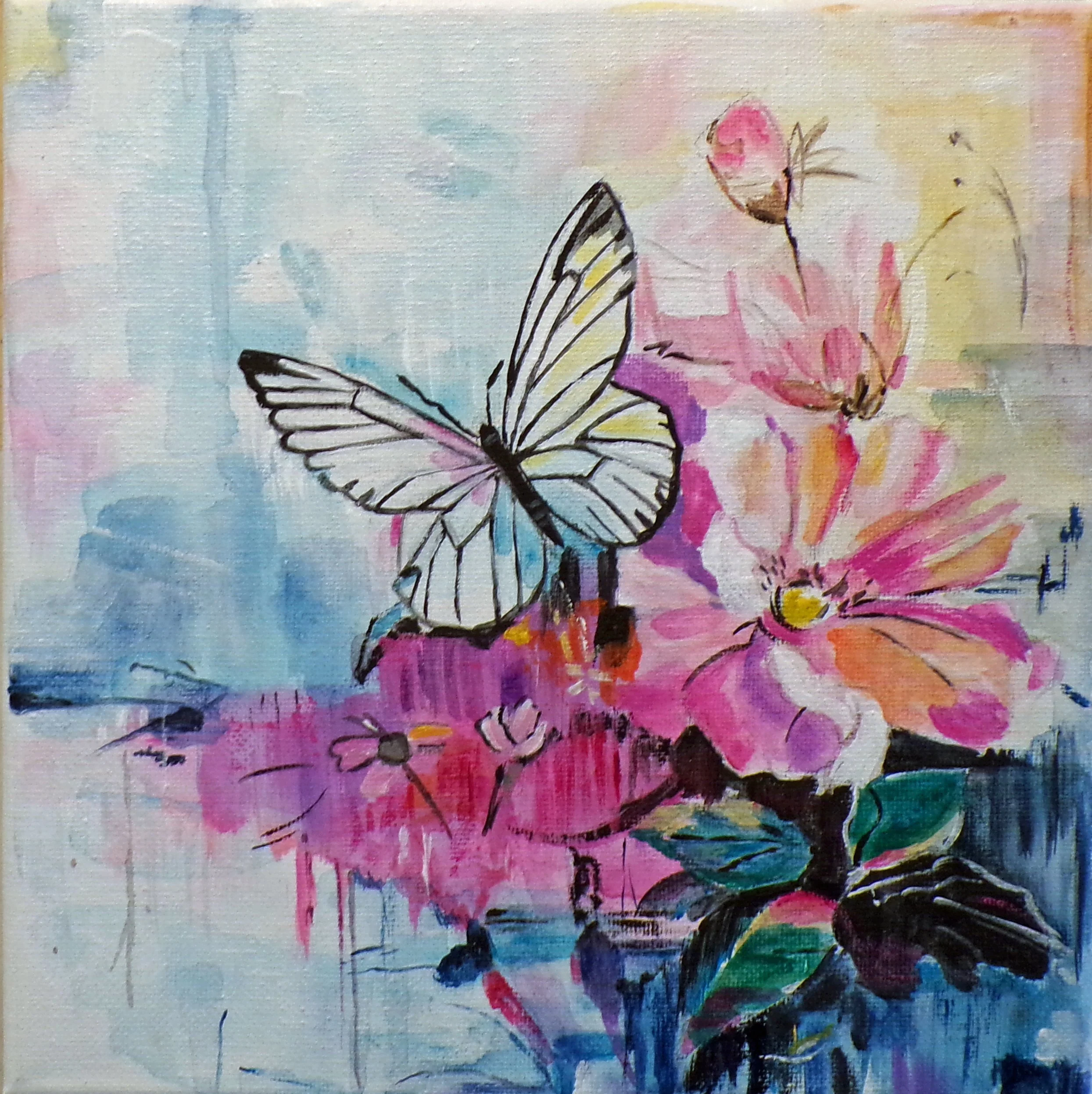 Whispers of Flight | Butterfly Floral Painting
