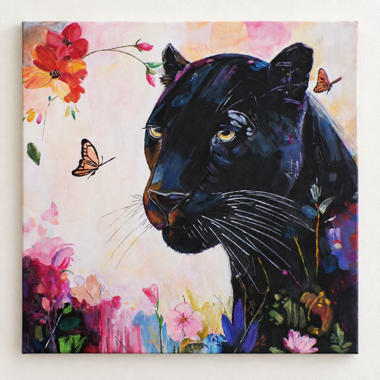 Where Strength Meets Gentleness | Panther and Butterfly Painting | Acrylic Wildlife Art