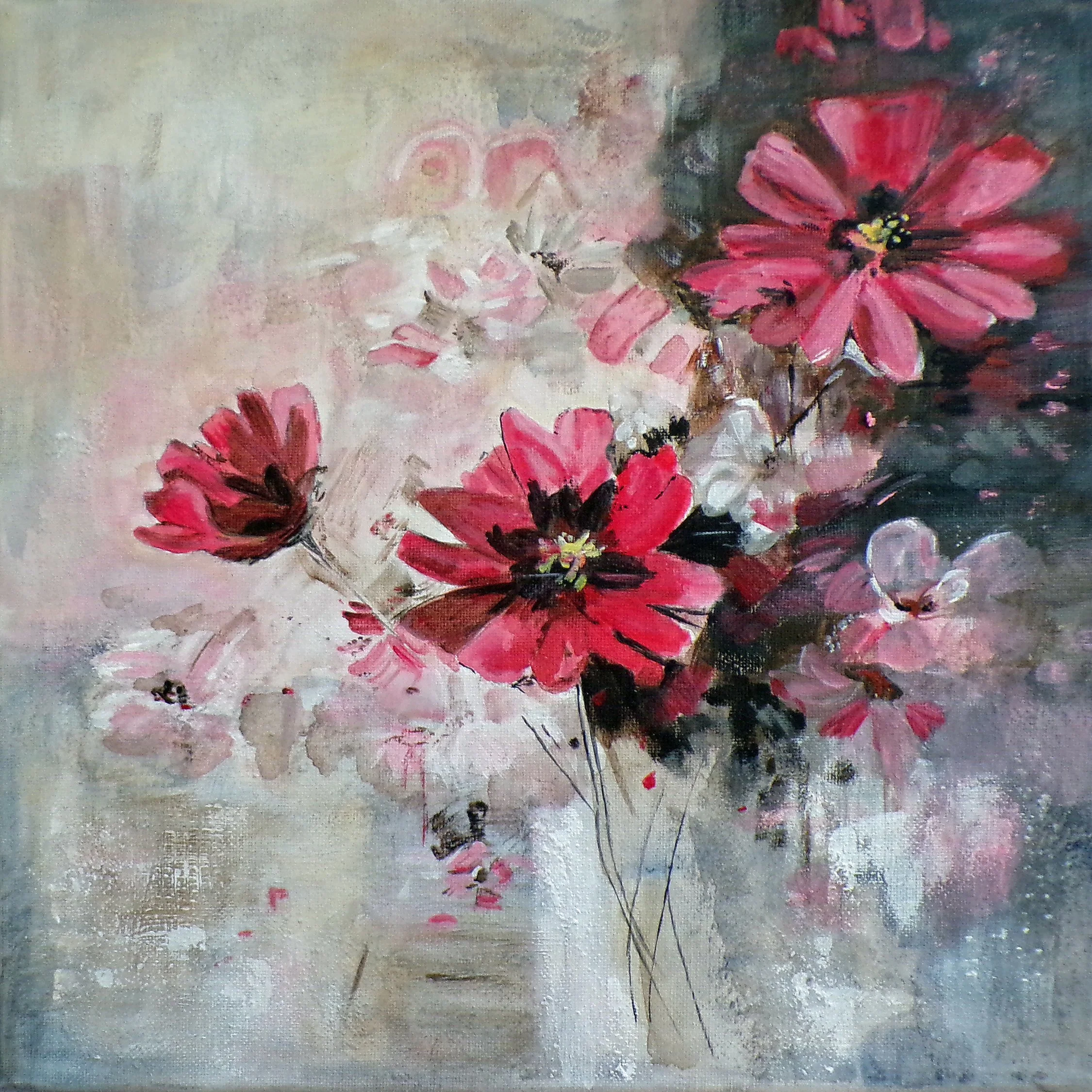 Blooming After the Storm | Crimson Wildflower Painting