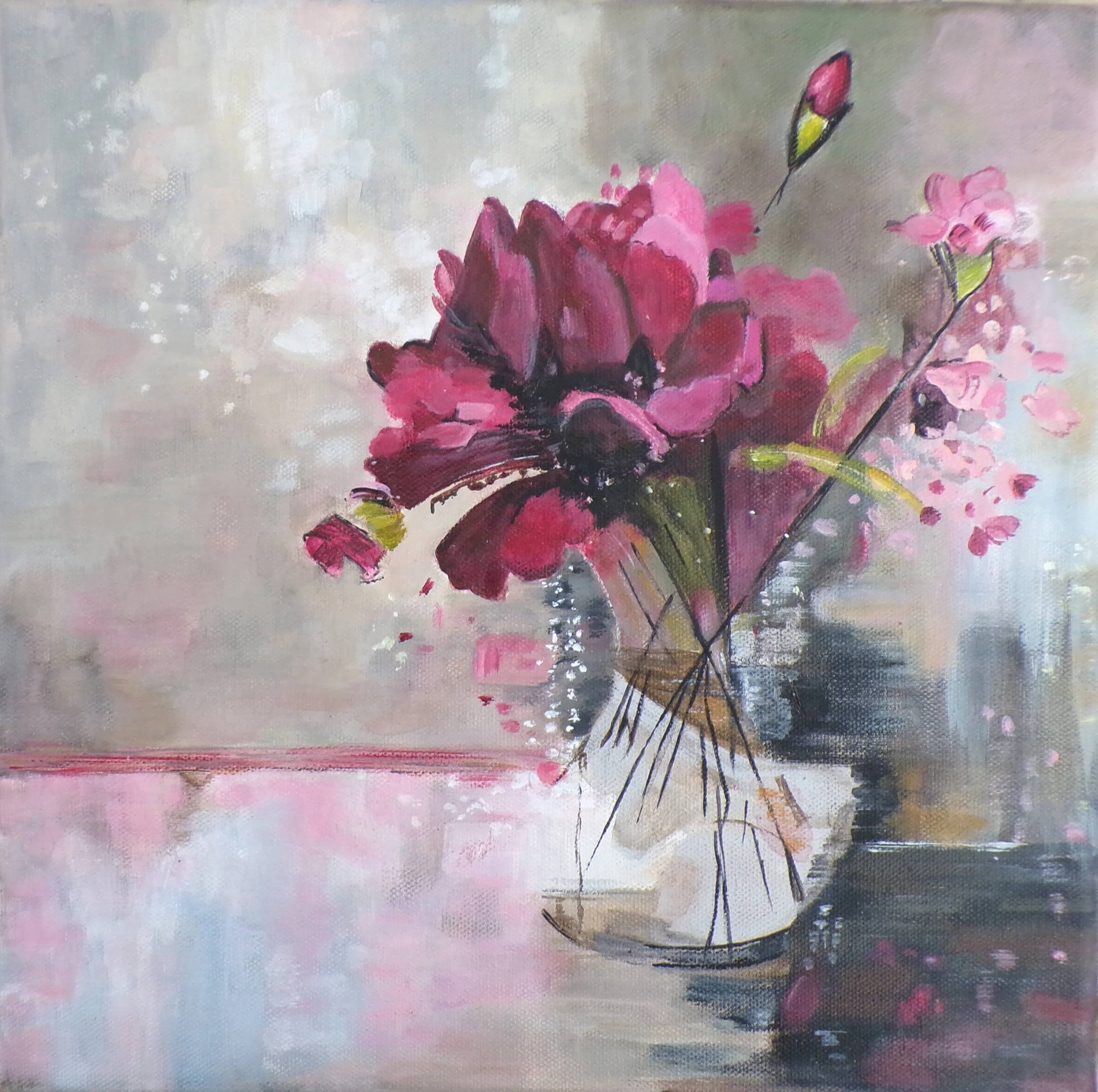 Rosemarie Valsoaney Original acrylic painting flowers in vase A Quiet Bloom.jpg