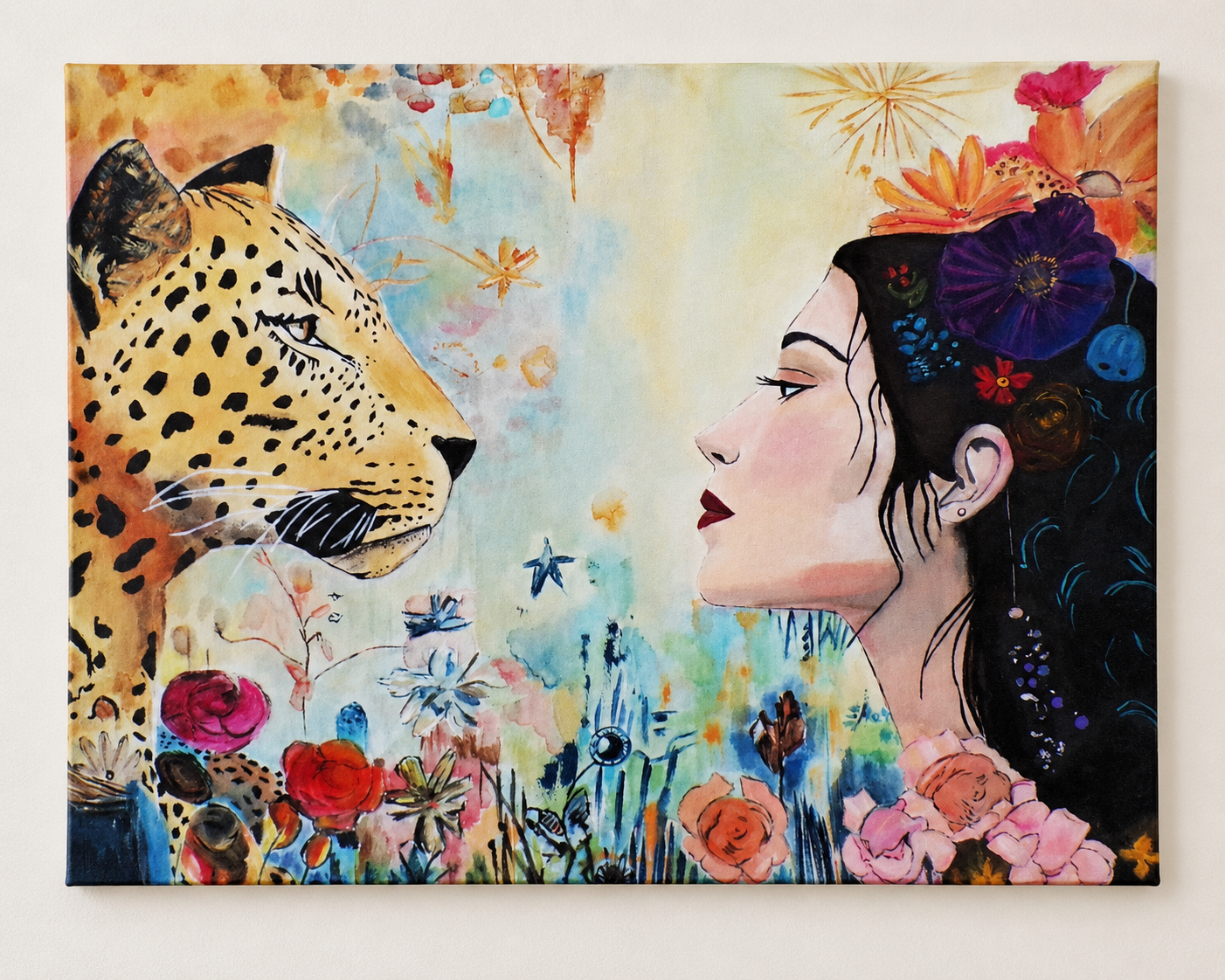 Face to Face with Strength | Woman and Leopard Painting