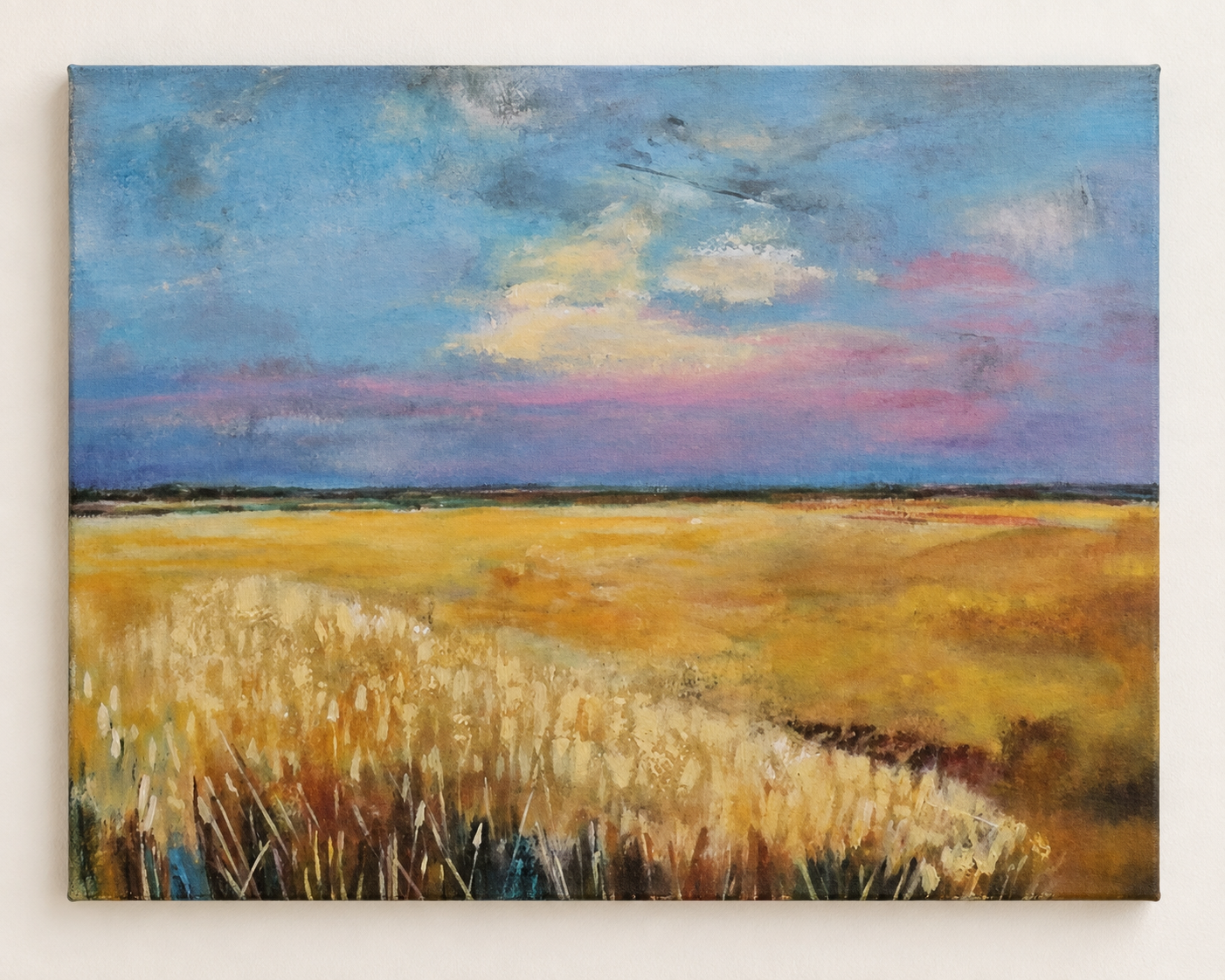 Song of the Wheatfield | Golden Field Landscape Painting | Original Mixed Media