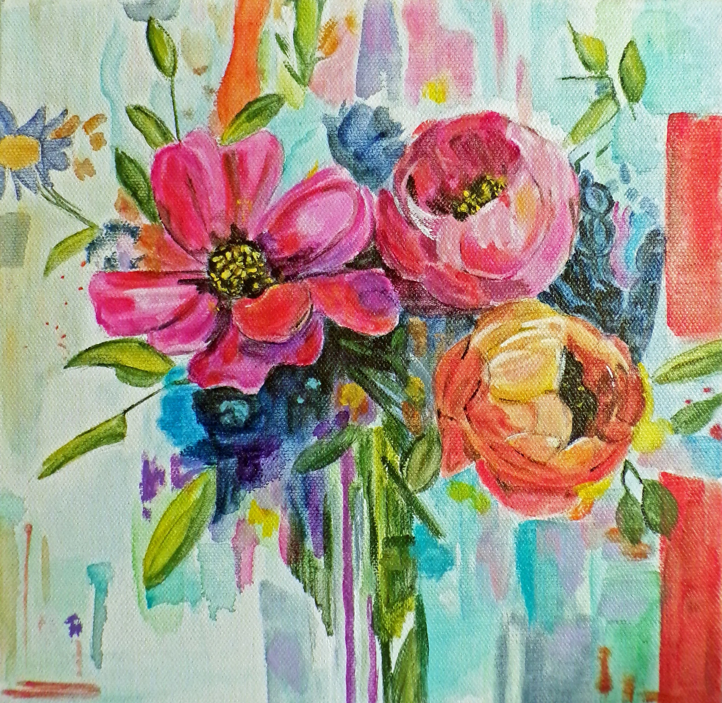 Radiant Harmony | Colorful Floral Painting | Original Acrylic and Ink Art