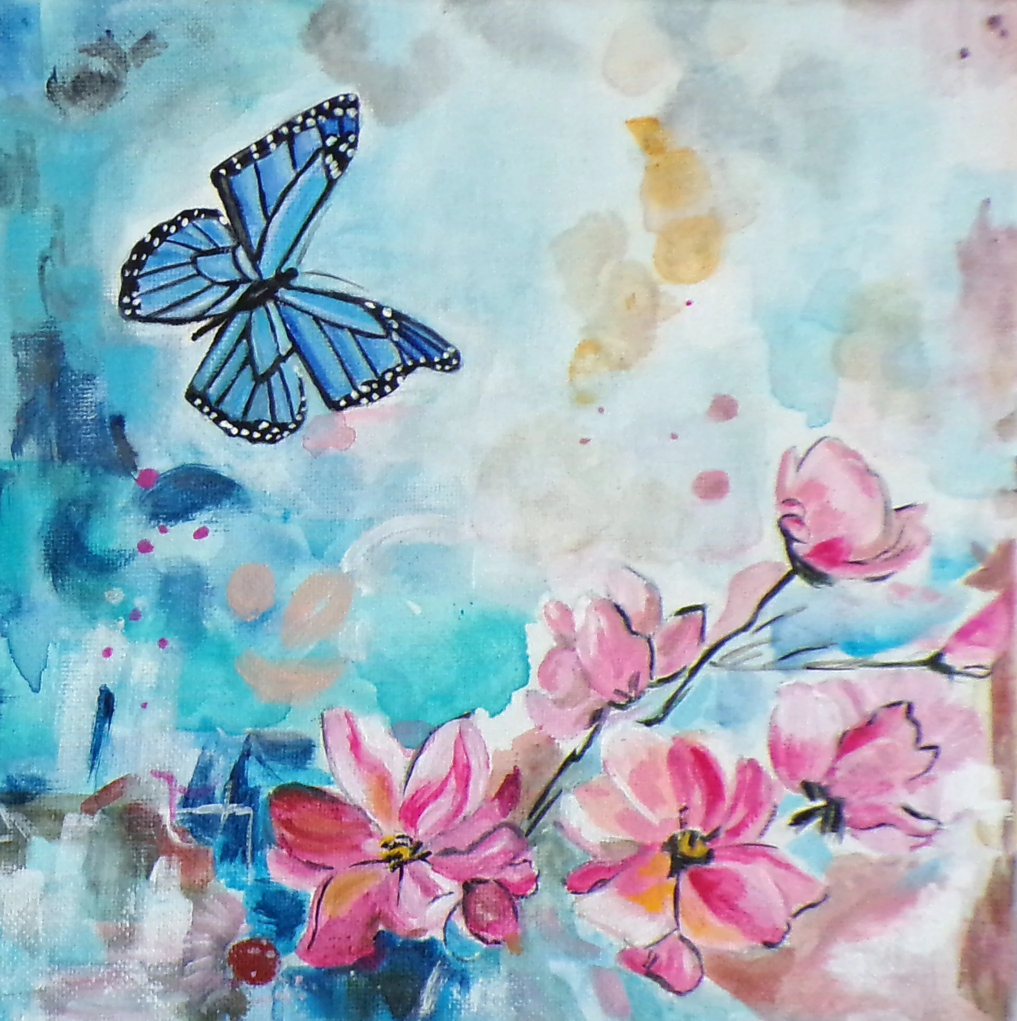 The Butterfly’s Garden | Blue Butterfly Floral Painting
