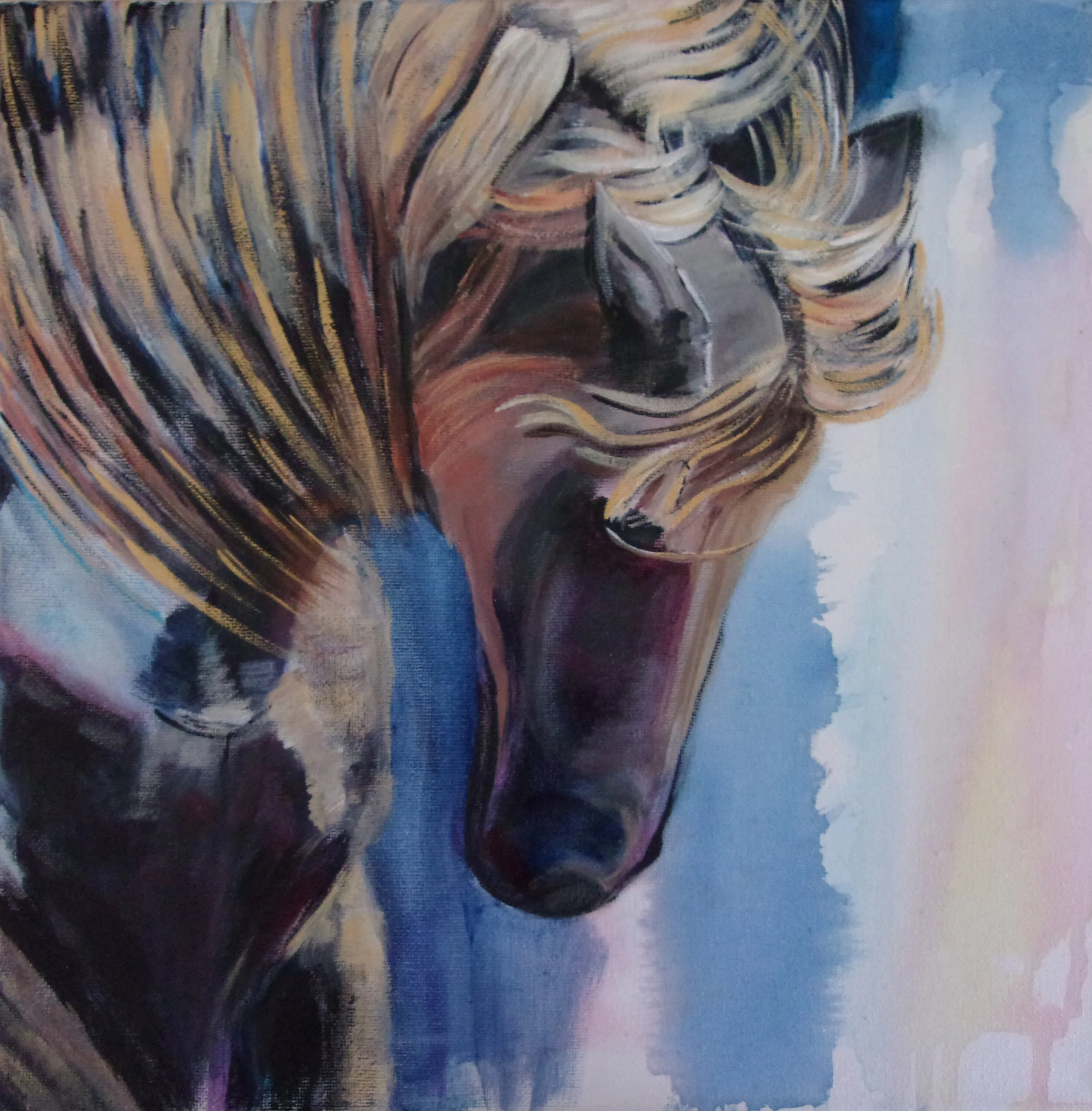 Silent Thunder/ Brown Horse Painting with Gold/Ink and Acrylic
