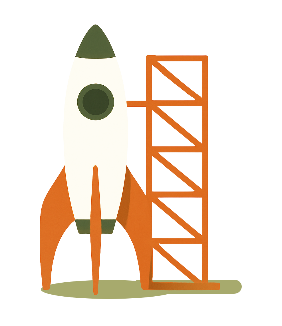 An illustration of a cartoon rocket that is a symbol for the Accelerating Trust Journey.
