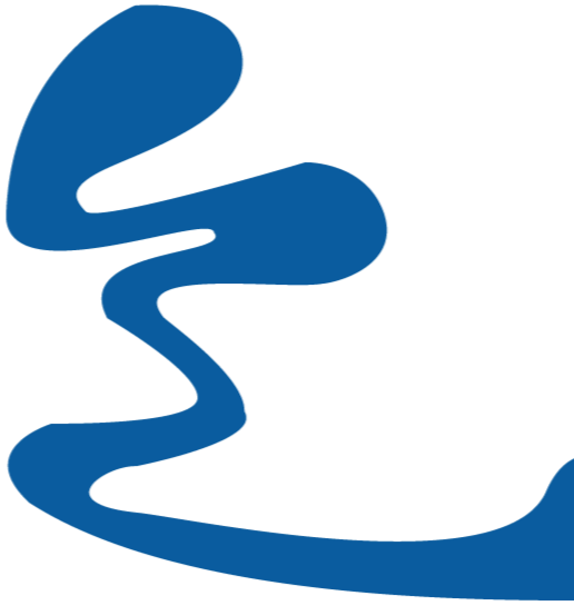 Blue stylized swirl or ribbon against a black background.