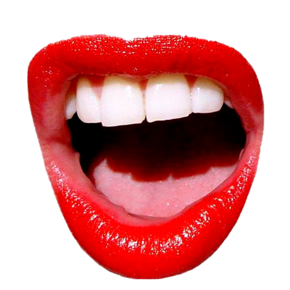 Close up of bold red lips representing the confident, outspoken voice behind The Aux Co’s creative production and agency operations insights.