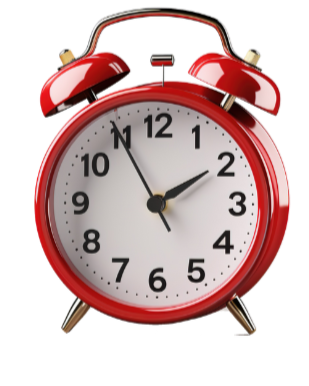 Red alarm clock showing 1:52, representing tight deadlines and fast turnaround needs solved through The Aux Co’s flexible creative production support.