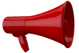Red megaphone symbolizing The Aux Co amplifying agency production capabilities with strategic creative ops and embedded support.