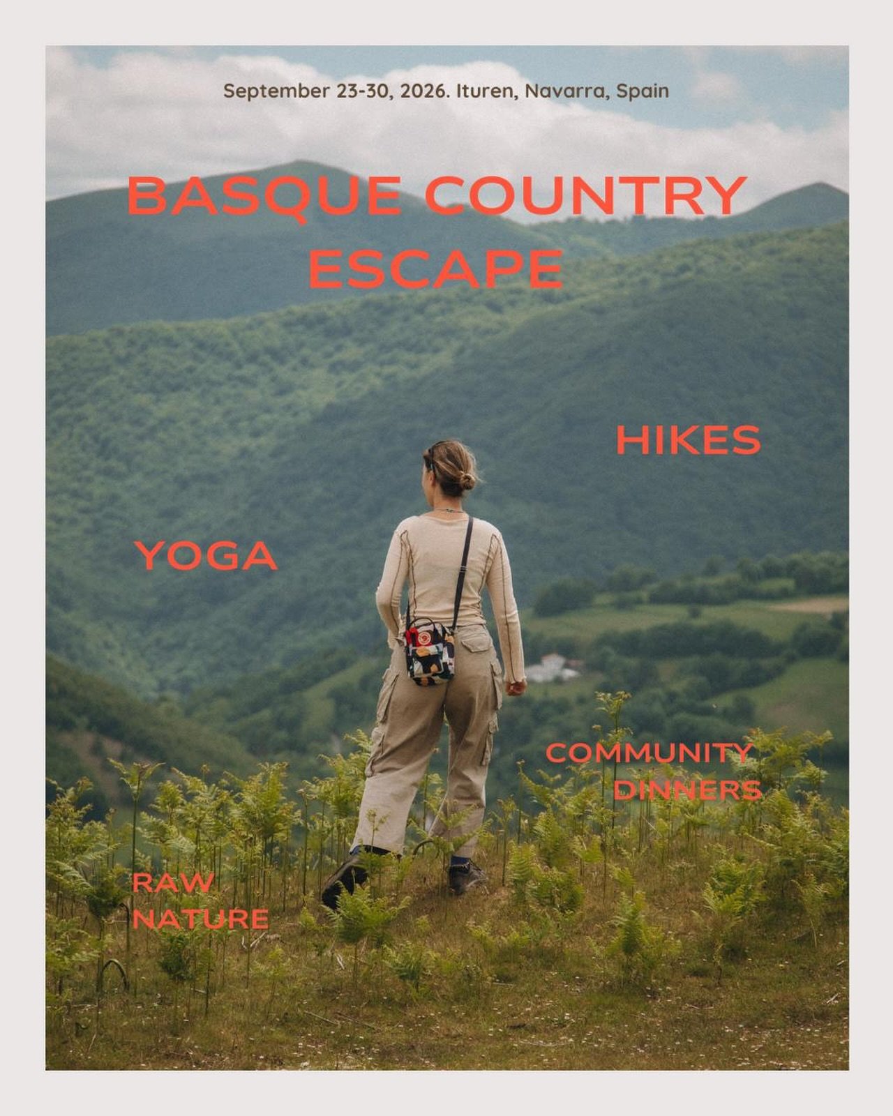Basque Country Escape, 20% OFF TO ALL RESERVING BEFORE Dec 31, 2025

📍 Northern Spain, Basque Country
🗓 September 2026, 23-30
🧘&zwj;♀️ Yoga &middot; Nature &middot; Workshops &middot; Community and Playfulness 

Full program on the website
❤️
