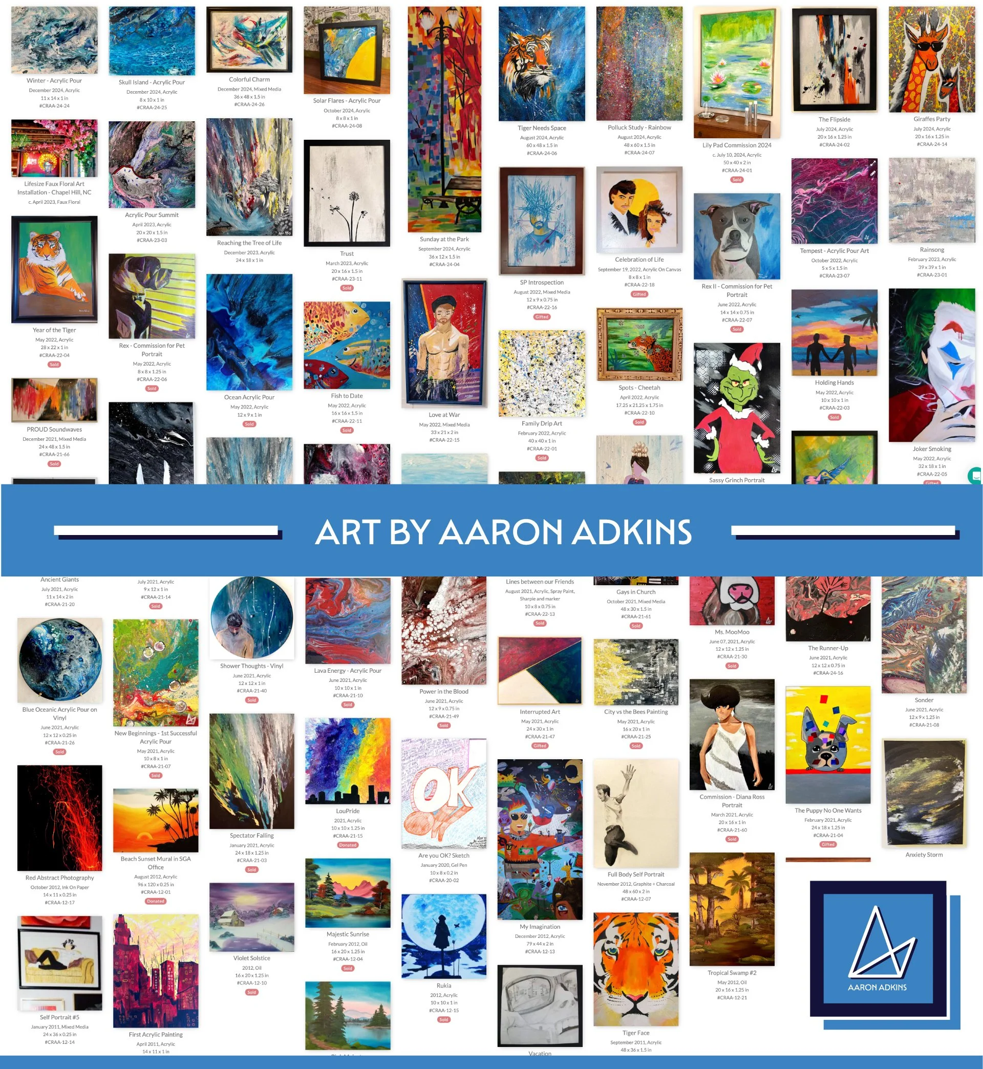 Artwork with recent portfolio + recently sold paintings displayed