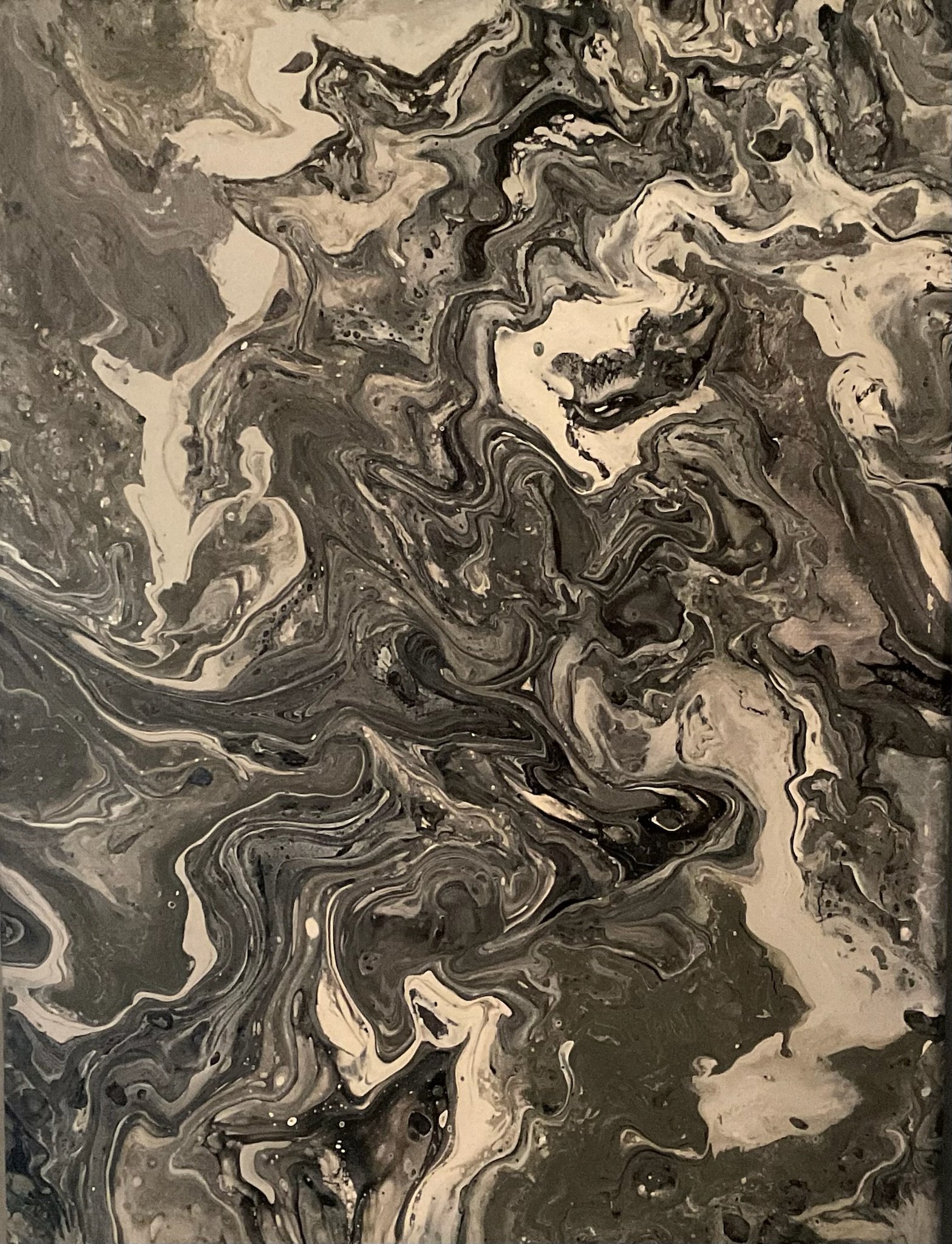 Silver Serenity 9x12in Acrylic Pour Painting