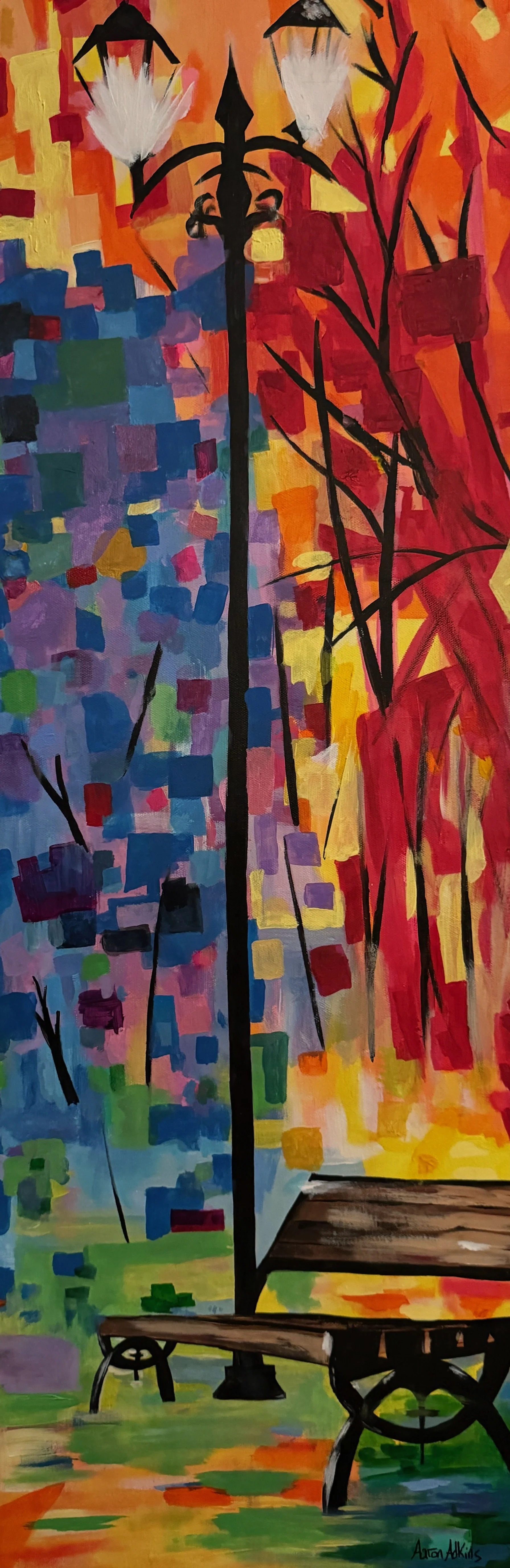 Colorful 'Sunday at the Park' 12x36in