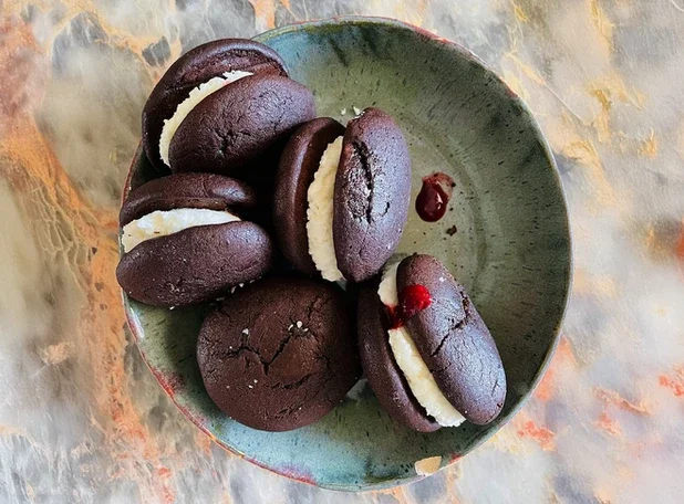 Chocolate Coconut Whoopie Pies with maybe raspberry jam