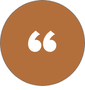 Empty brown speech bubble with white quotation marks inside.