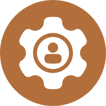 Icon of a gear with a person's silhouette at the center, symbolizing user settings or profile.