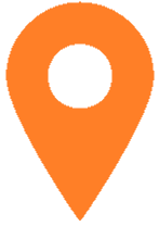 Orange map pointer icon on a black background