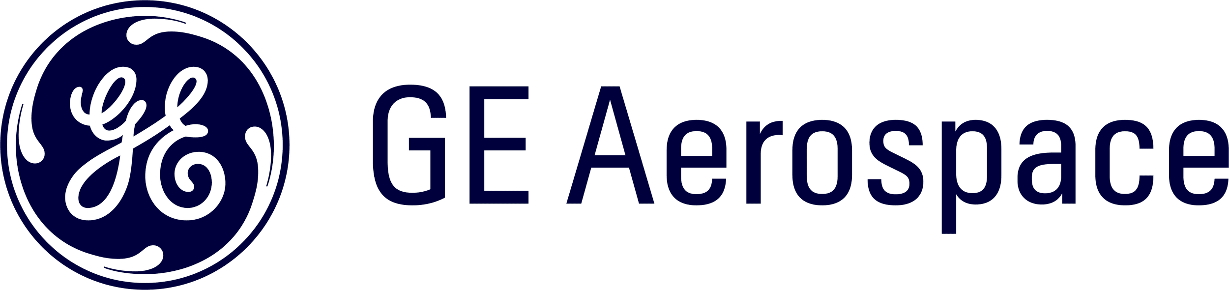 GE Aerospace logo with a circular emblem containing stylized initials and the words 'GE Aerospace' to the right.