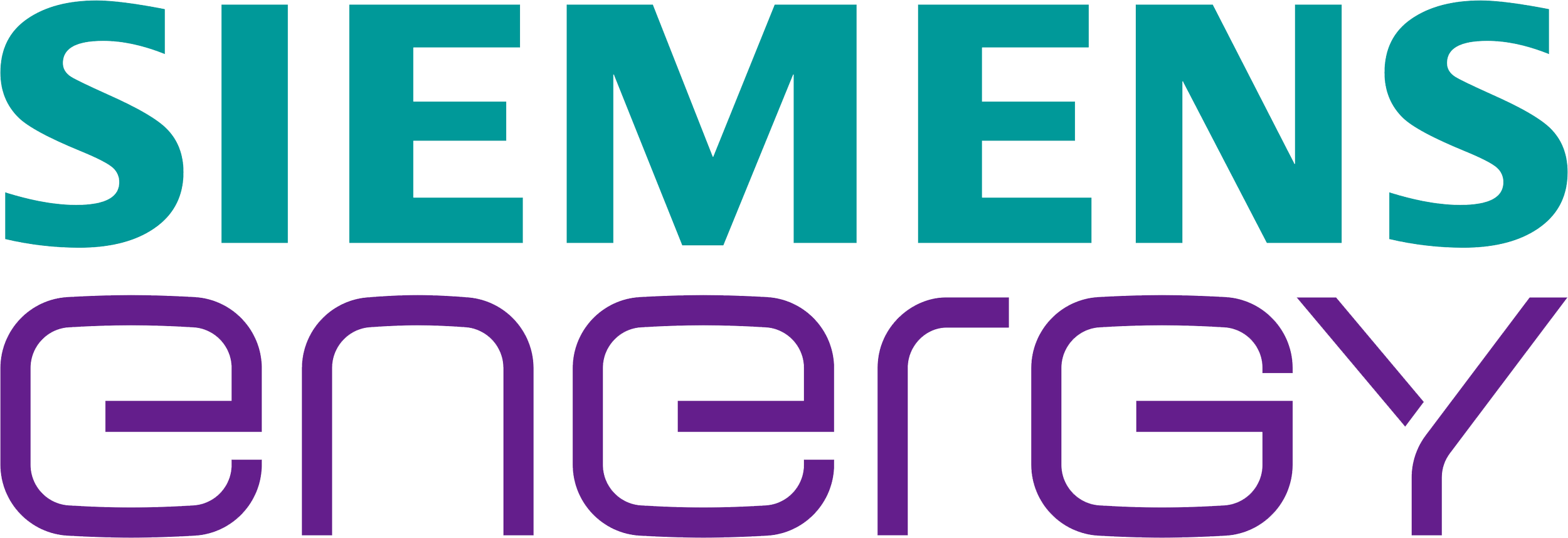 Stylized text reading 'SIEMENS' in teal and 'ENERGY' in purple.