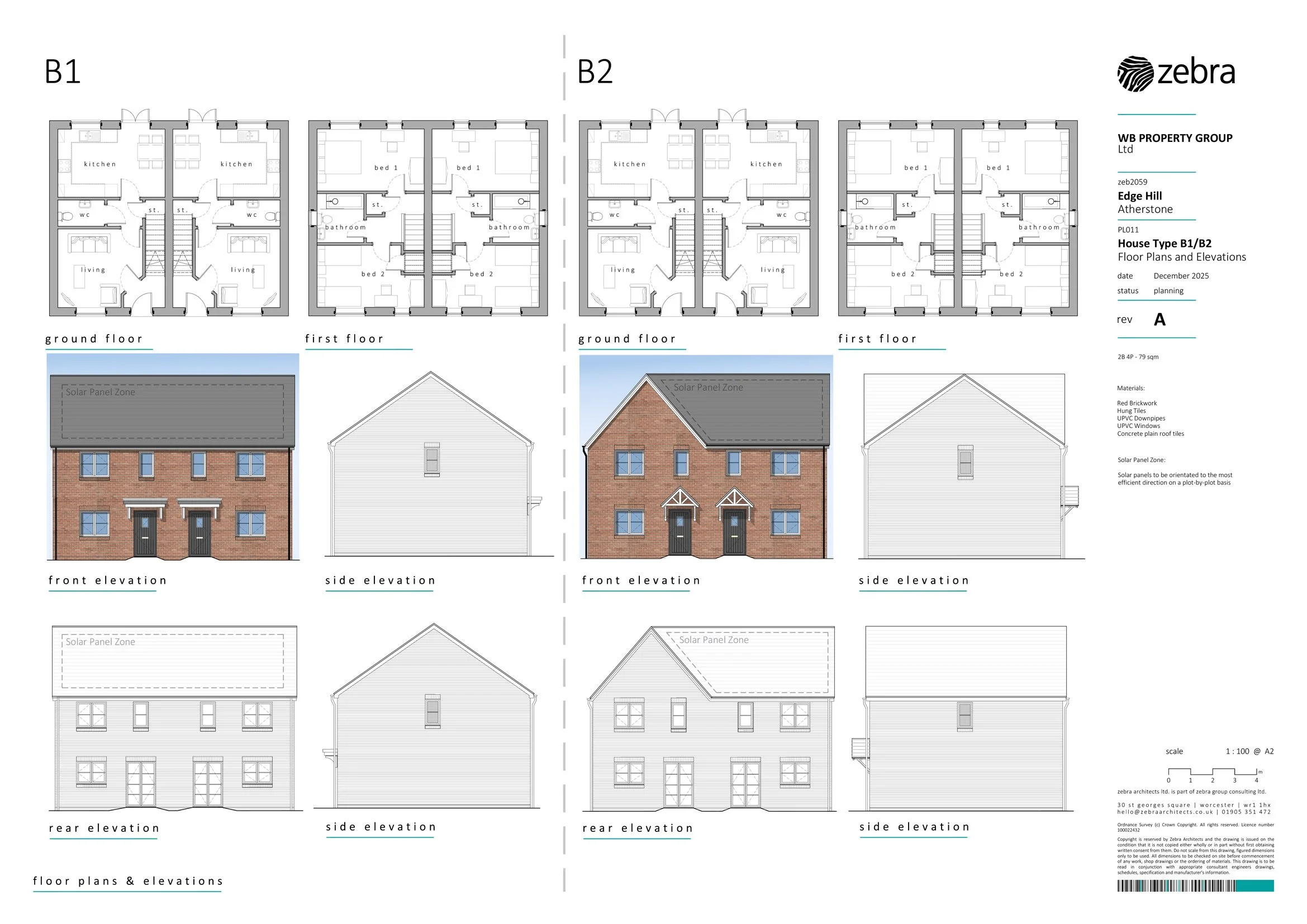 House type B1 and B2 plans for Forest Edge Wood End, by Zebra Architects.