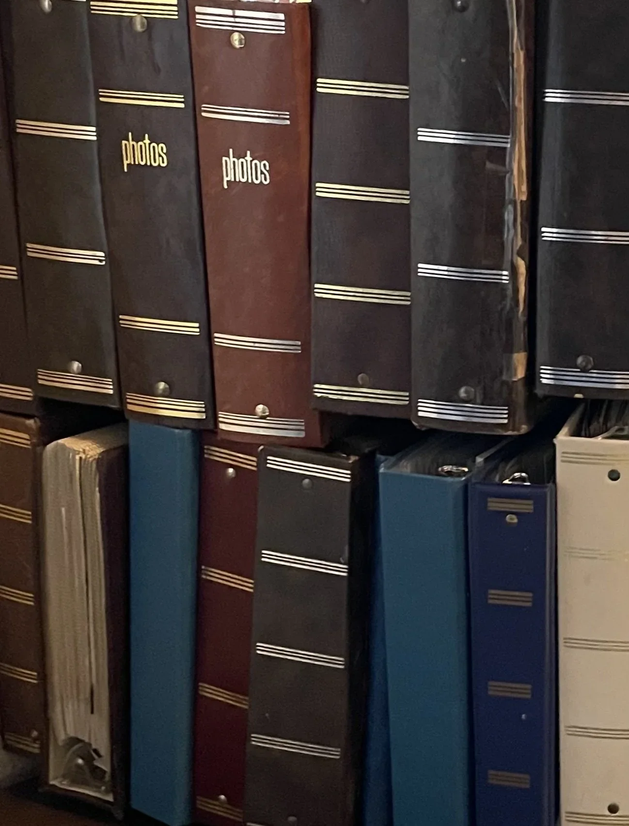 photo albums on a shelf