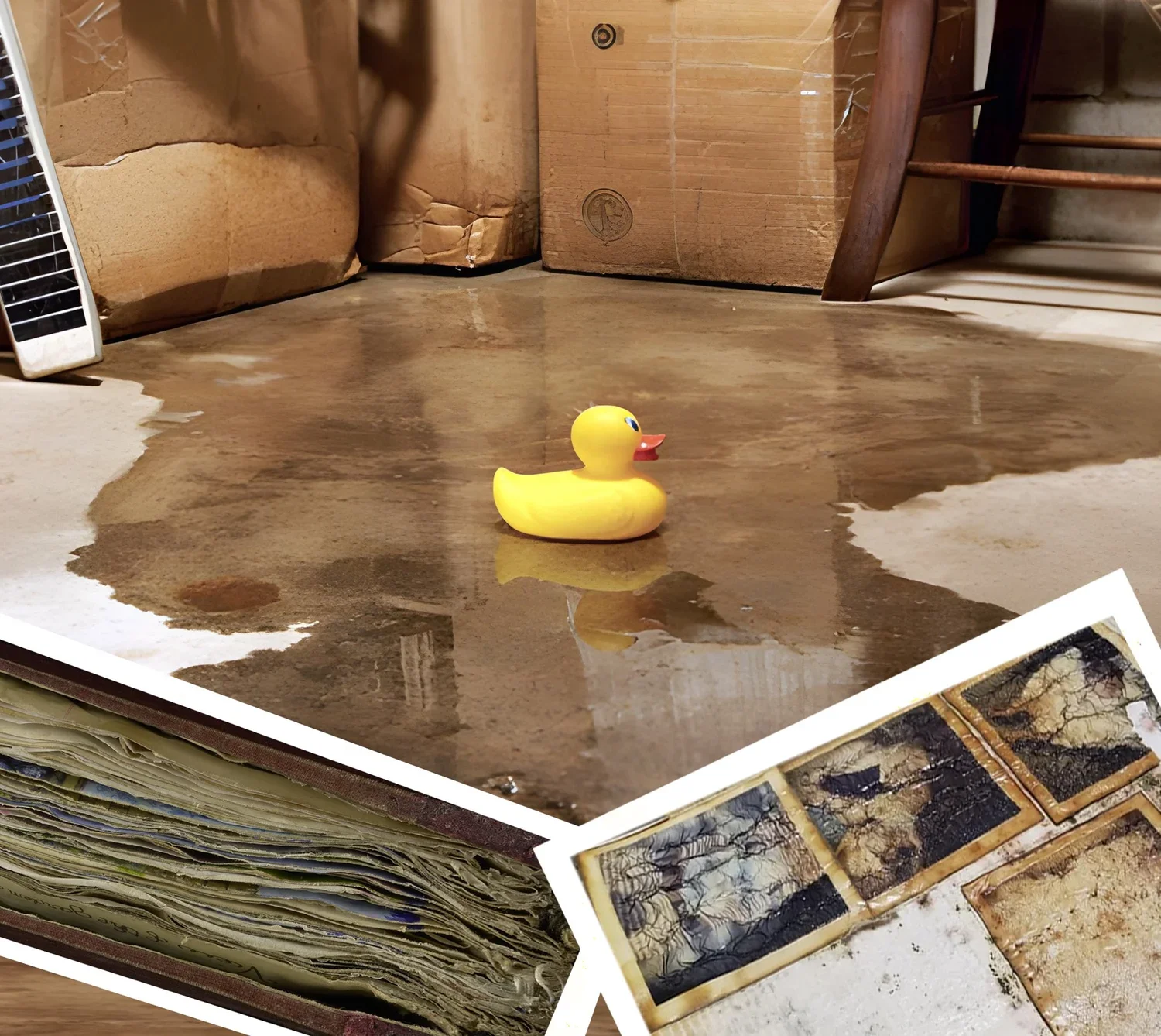 water damage affecting photos and books