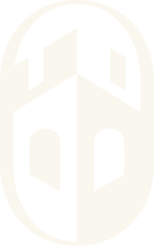 Stylized black and white logo resembling a shield with abstract geometric shapes.