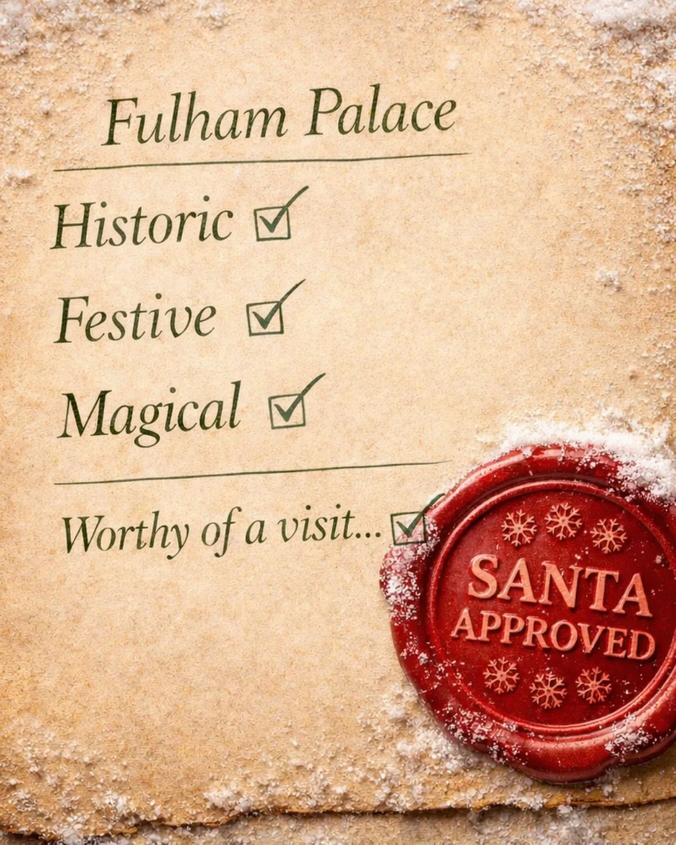 Historic ✔️
Festive ✔️
Magical ✔️

He&rsquo;s making his plans, and Fulham Palace is officially Santa Approved 🎅

The snow will fall.
The lights will glow.
The path will be waiting&hellip; will you follow it?

#SantasWinterGarden #FulhamPalace #Chri