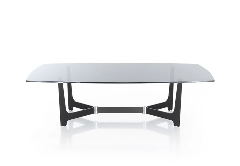 Albani Divani Phantom Italian glass top coffee table with modern black base, available at ArkNova Interiors Paphos showroom in Cyprus